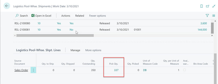 Logistics Pool-Whse. Shipment Lines Logistics Pool-Whse. Shipment Lines