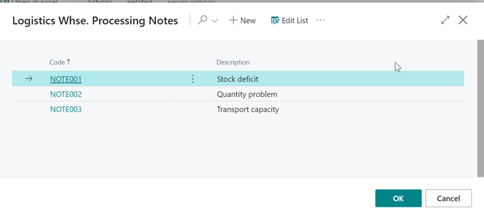 Logistics Whse. Processing Notes Logistics Whse. Processing Notes