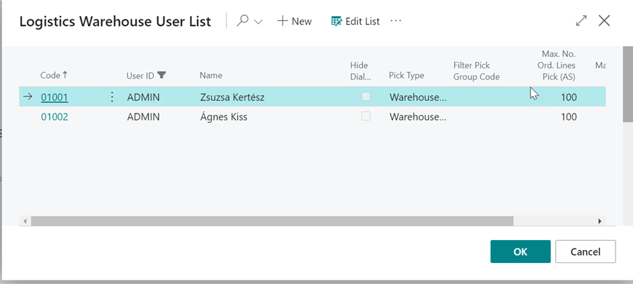 Logistics Warehouse User List Logistics Warehouse User List