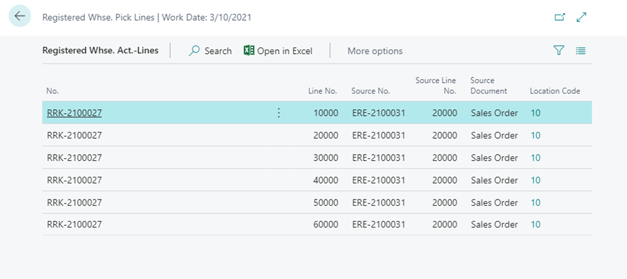 Registered Whse. Activity Lines Registered Whse. Activity Lines